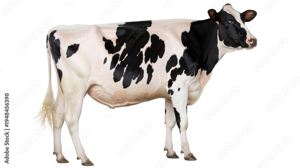 Fototapeta premium Black and White Holstein Friesian Dairy Cow Standing Isolated on White Background