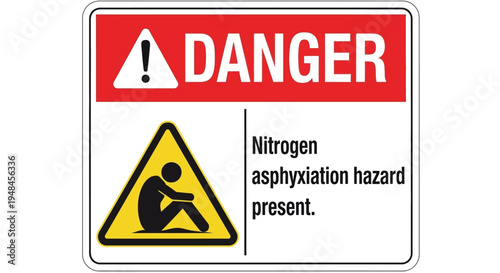 Warning sign indicates nitrogen asphyxiation hazard present outdoors