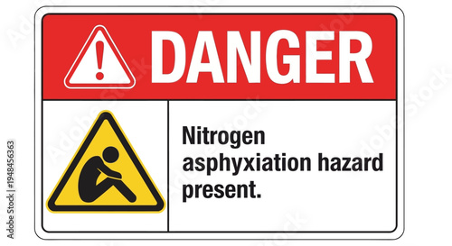 Warning sign indicates nitrogen asphyxiation hazard present indoors.