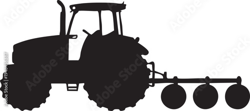 Farm Tractor with Disc Plow Attachment Icon – Agricultural Machinery Silhouette