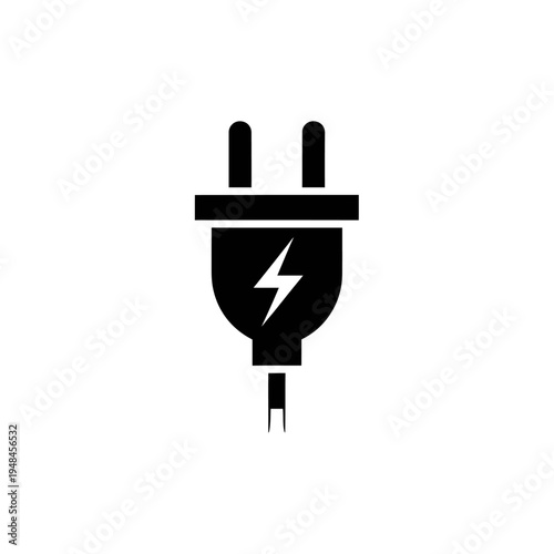 Vector icon of an electrical power plug with a lightning bolt symbol, signifying essential energy, connection, and electricity supply for modern technological and industrial needs