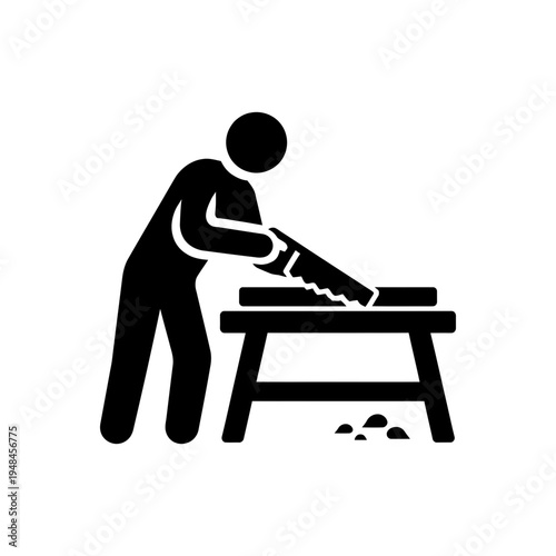 Woodworker Hand Sawing Concept Icon