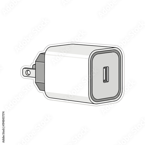 Modern illustration of a compact power adapter featuring a single USB port for efficient device charging, essential for travel and everyday use
