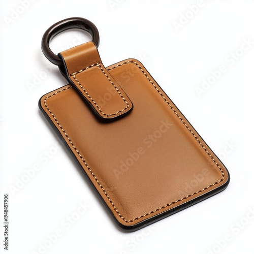 Keychain Holder Made of Brown Leather With Simple Design and Loop Attachment