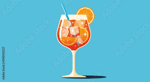 Vibrant Summer Cocktail with Zesty Orange Slices and Chilled Ice Cubes in an Elegant Glass - Refreshing Beverage Illustration