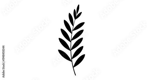 Elegant minimalist black branch with delicate leaves graphic. Simple botanical design element for decor, branding, and natural themes, perfect for adding a touch of organic beauty to any project