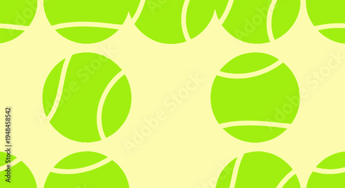 Seamless pattern of bright green tennis balls on a pale yellow background