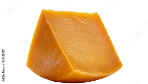 Schilderij op canvas A delicious golden yellow cheese wedge, freshly cut and textured, presented as a