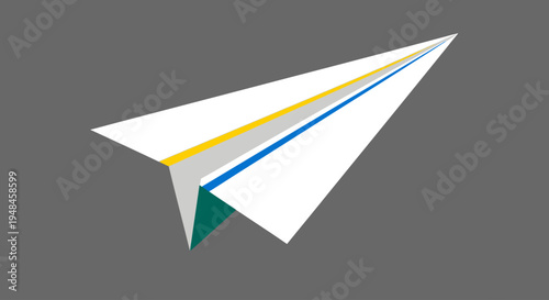 Stylized paper airplane graphic design, a vibrant symbol of swift communication, global travel, and innovative ideas, featuring white, yellow, and blue accents for modern branding and digital projects