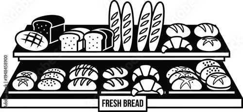 Fresh bread on display in a bakery