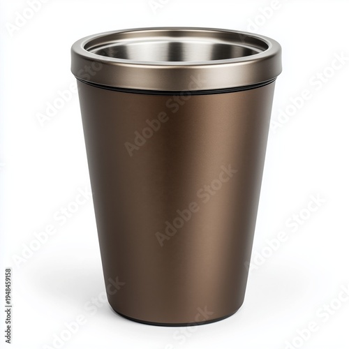 Brown Metal Cup Placed on a White Background Showcasing Its Design and Details