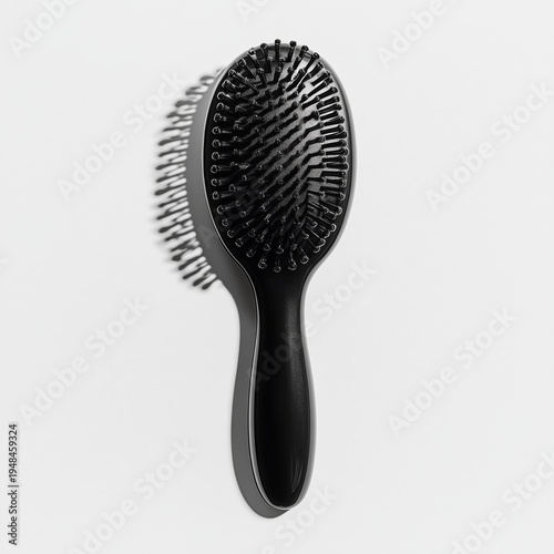 Black Hairbrush on a White Background for Personal Grooming and Hair Care