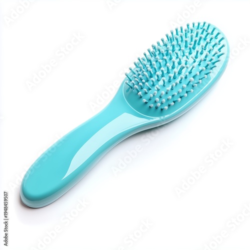 New Blue Hair Brush on White Background With Focus on Bristles and Handle