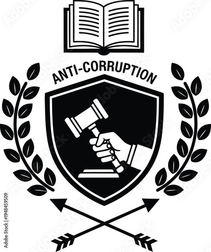 anti-corruption emblem with gavel and book