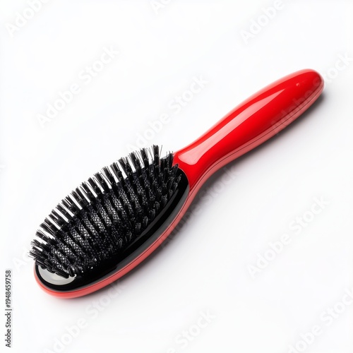 Bright Red Hair Brush on a White Surface