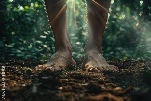 Barefoot in the Forest with Sunlight.