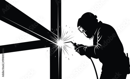 Construction worker welding silhouette industrial laborer at work