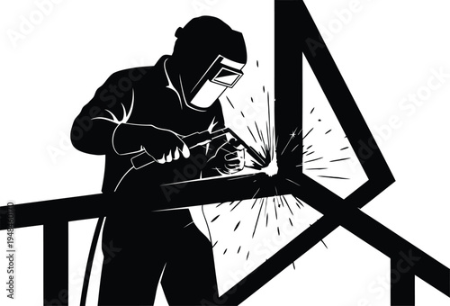 Construction worker welding silhouette industrial laborer at work