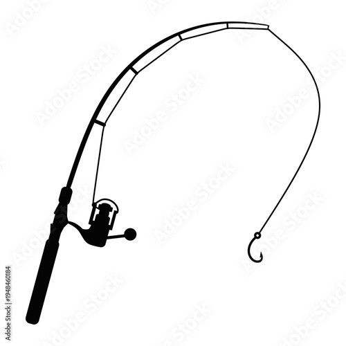 Minimalist fishing rod with reel and hook icon silhouette