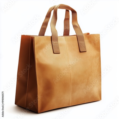 Tote Bag Made of Brown Paper Sitting on a White Background for Shopping or St...