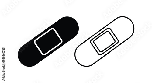 Two adhesive bandages one filled and one outlined a simple silhouette