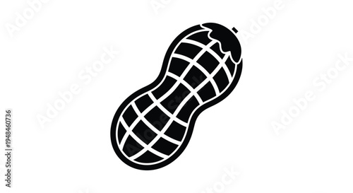 A black silhouette of a peanut displaying its textured shell silhouette