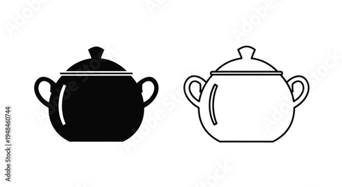 Two cooking pots one black and one white in a simple silhouette