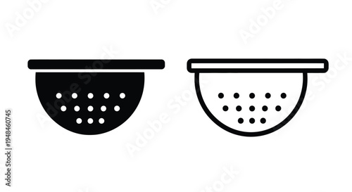 Two black colanders with perforated designs a simple silhouette