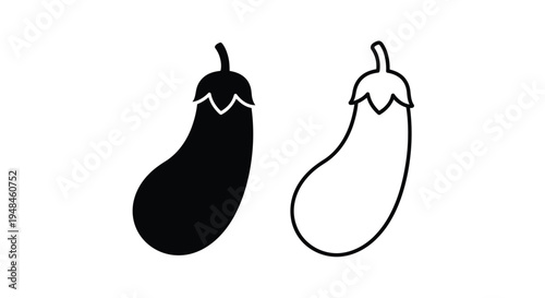 Two eggplants one filled and one outlined presented as a graphic silhouette