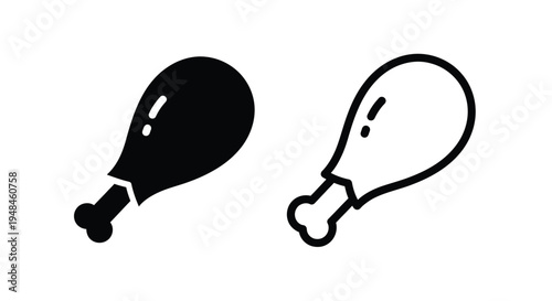 Two chicken drumsticks one filled and one outlined silhouette
