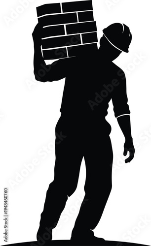 Construction worker carrying bricks silhouette building industry icon