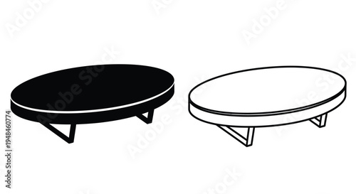 Two circular platforms with legs a black and white illustration silhouette
