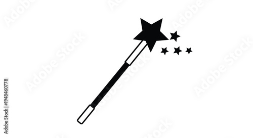 A magic wand emitting sparkling stars a striking black silhouette