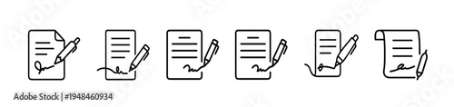 Agreement and signature line icon featuring paper document with pen, contract business legal form writing hand note more vector illustration 