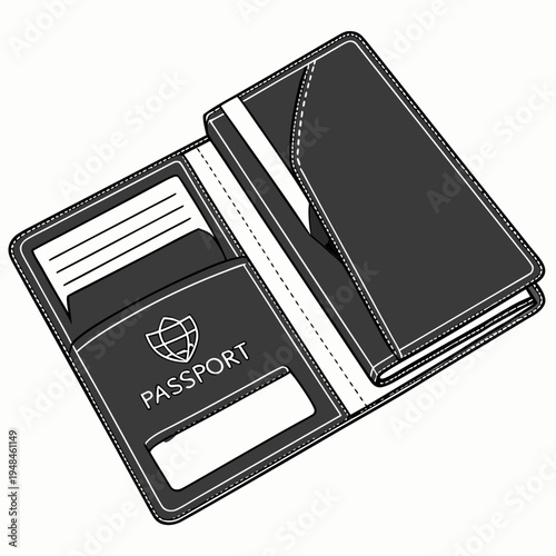 Black passport wallet with card slots and transparent background passport holder travel accessories