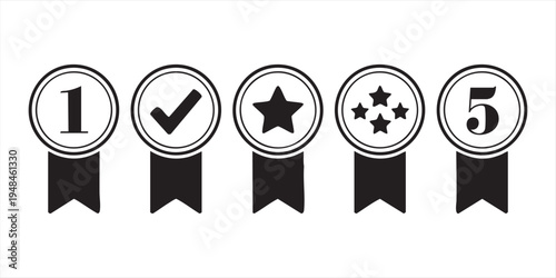 Award medal icons set for ranking achievements and customer satisfaction ratings
