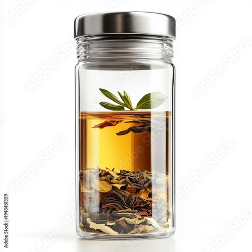 Tea Brewing Process Using Dried Flowers in a Clear Glass Container
