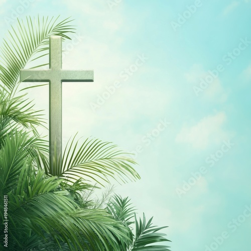 Cross Surrounded by Green Leaves Against a Blue Sky During Daylight Hours