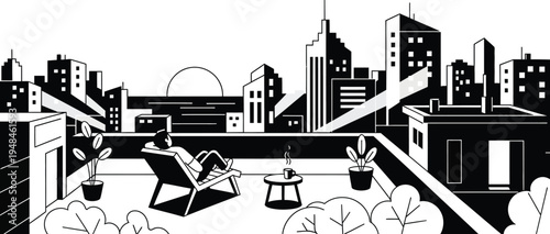 relaxation on rooftop with city view