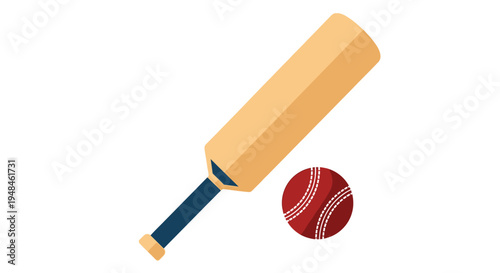 A cricket bat and ball illustration showcasing equipment for the sport