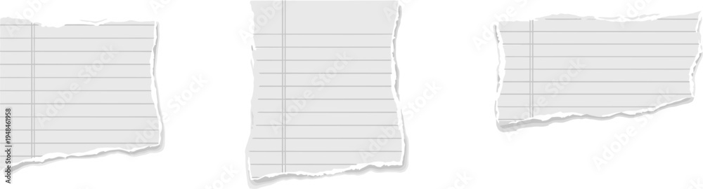 Obraz premium Crumpled Lined Notebook Paper Vector Set — Blank Torn Memo Sheets with Ragged Edges for Notes, Scrapbook and Collage Design