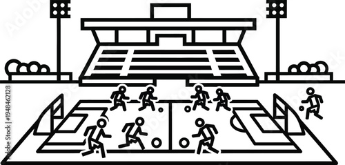 black and white illustration of people playing soccer