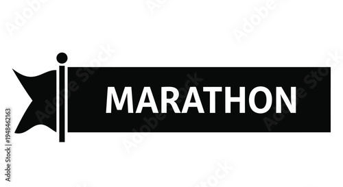 Black ribbon banner with the word marathon in white capital letters