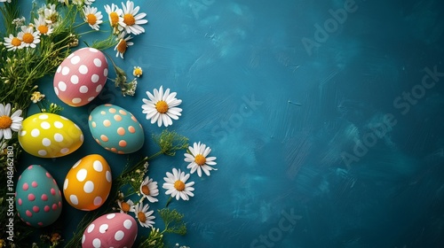 Colorful Eggs and Flowers Create a Festive Scene for Easter Celebrations in S...