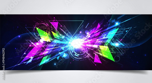 Wallpaper Mural Dynamic Futuristic Abstract Background with Vibrant Geometric Shapes Exploding from a Bright Central Light Torontodigital.ca