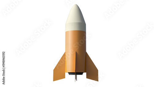 Tableau sur toile Orange and white toy rocket with fins, a classic space exploration vehicle isola