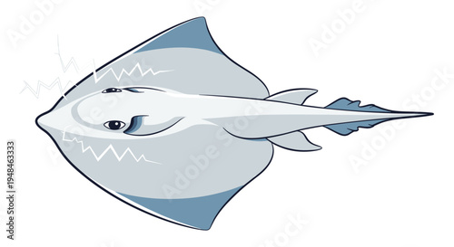 Dynamic illustration of an electric ray, emphasizing its unique flattened body shape and the lightning bolts symbolizing its electric discharge ability.