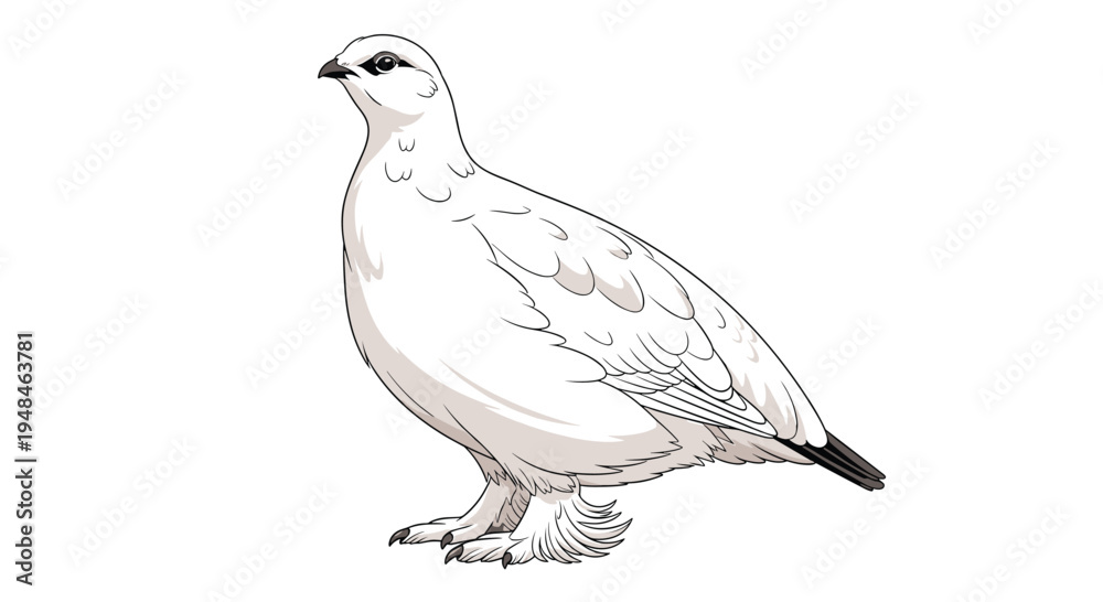 Fototapeta premium Elegant ptarmigan in its winter white plumage, blending seamlessly with snowy environments, showcasing its adaptation to cold climates.