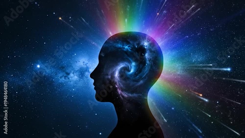 Conceptual illustration of human mind and thoughts in the cosmos