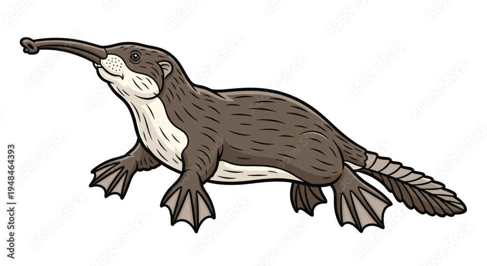 Fototapeta premium Fascinating illustration of the extinct Monotrematum, an ancient platypus-like creature with a long snout and webbed feet.